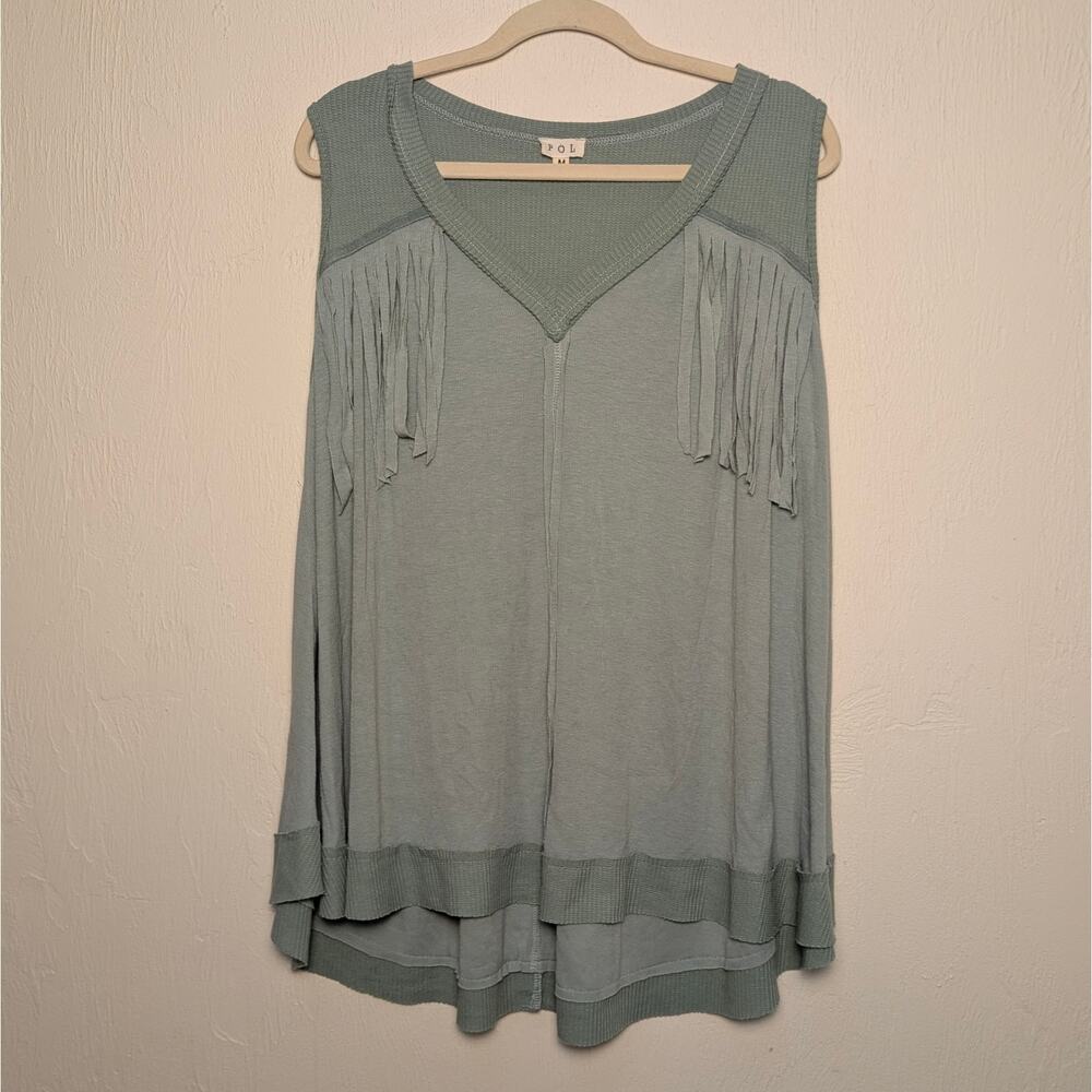 POL boho tank top teal with fringe sleeves size m fits oversized